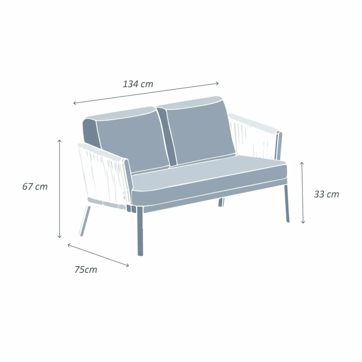 MOBELLIA Canapé de jardin en aluminium 2 places Amalfi Gris Anthracite Outlet