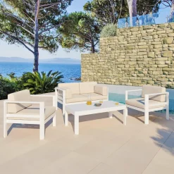 MOBELLIA Canapé de jardin en aluminium 2 places Ostara et taupe Blanc
