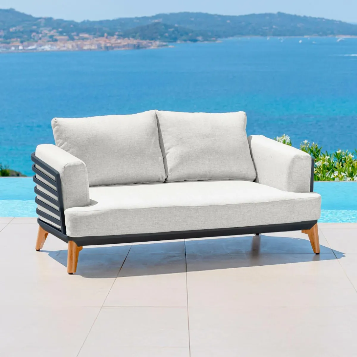 MOBELLIA Canapé de jardin en aluminium 2 places Monte Carlo Gris anthracite et gris clair Anthracite - Gris Clair Outlet