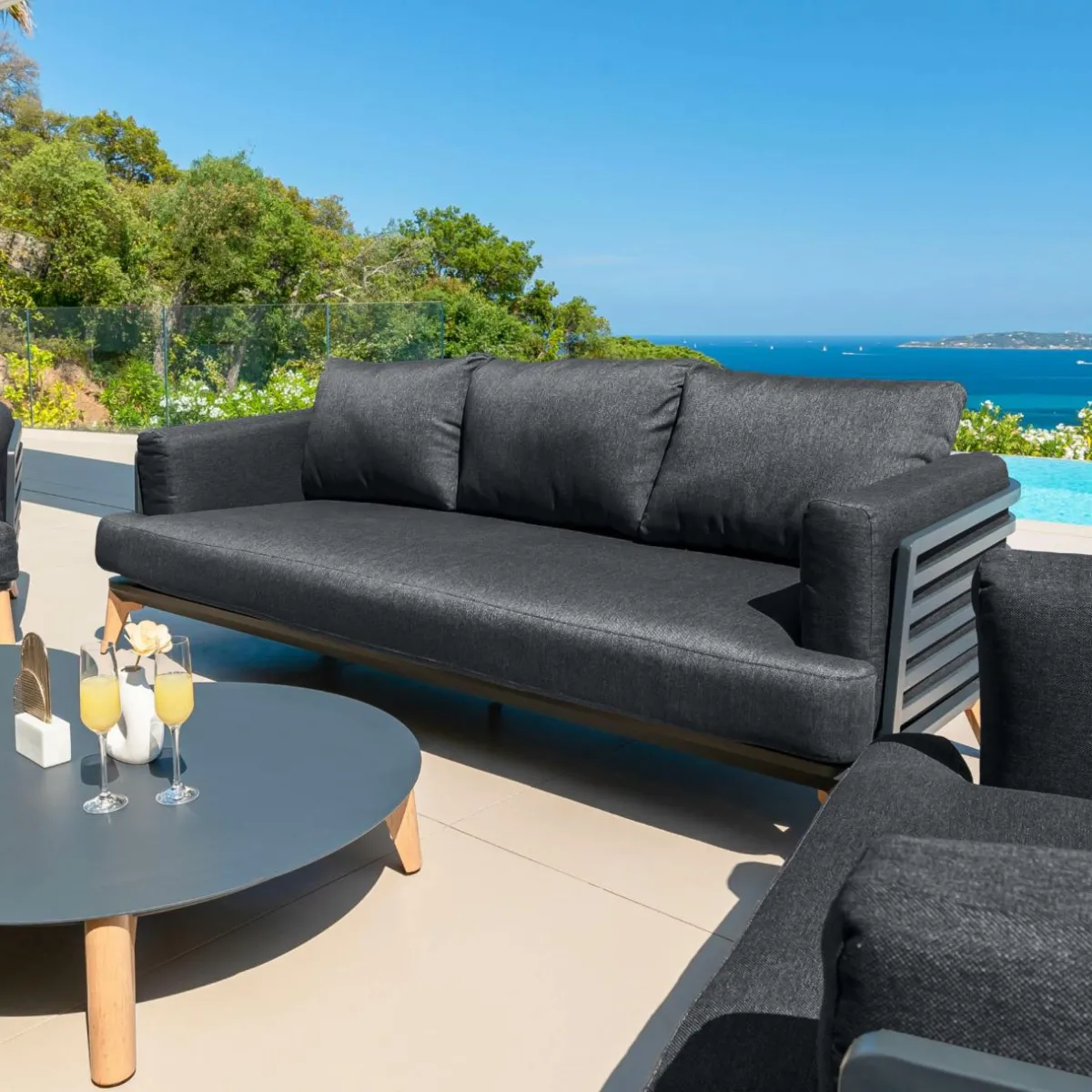 MOBELLIA Canapé de jardin en aluminium 3 places Monte Carlo Gris Anthracite Online
