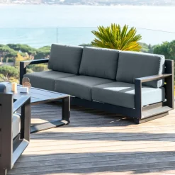 MOBELLIA Canapé de jardin en aluminium 3 places Elba Gris Anthracite Online