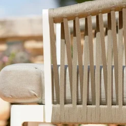 MOBELLIA Canapé de jardin en aluminium 3 places Amalfi Blanc et taupe Blanc - Taupe Outlet