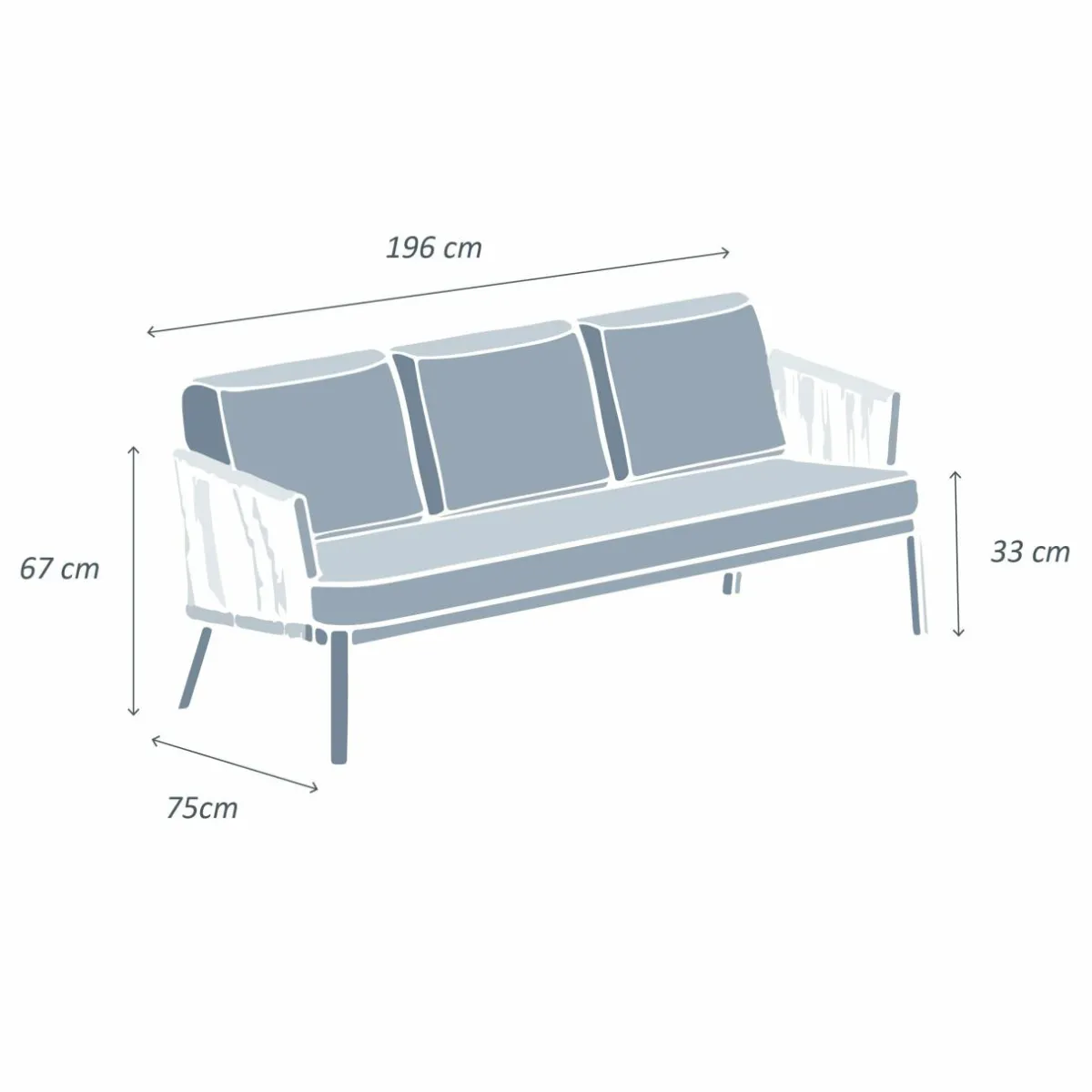 MOBELLIA Canapé de jardin en aluminium 3 places Amalfi Blanc et taupe Blanc - Taupe Outlet