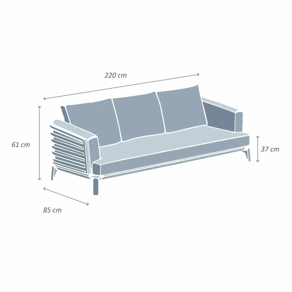 MOBELLIA Canapé de jardin en aluminium 3 places Monte Carlo Gris anthracite et taupe Anthracite - Taupe Hot