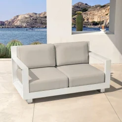 MOBELLIA Canapé de jardin en aluminium 2 places Elba Blanc et taupe Blanc - Taupe Clearance