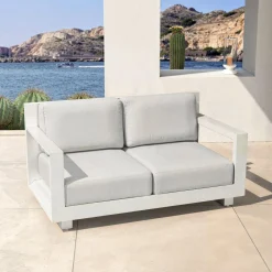 MOBELLIA Canapé de jardin en aluminium 2 places Elba Blanc et gris clair Blanc - Gris Clair