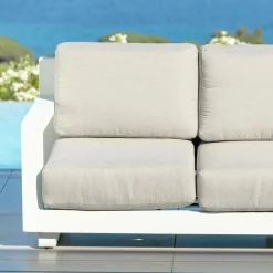 MOBELLIA Canapé de jardin en aluminium 3 places Elba Blanc et taupe Blanc - Taupe Clearance