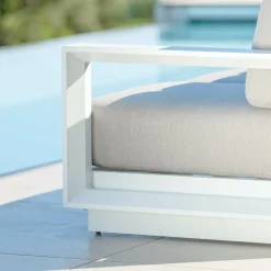 MOBELLIA Canapé de jardin en aluminium 3 places Elba Blanc et taupe Blanc - Taupe Clearance