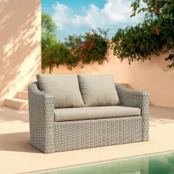 MOBELLIA Canapé de jardin en résine tressée 2 places Calvi Gris et taupe Tressé Gris - Taupe Clearance