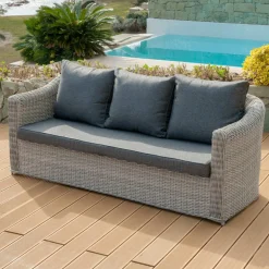 MOBELLIA Canapé de jardin en résine tressée 3 places Calvi Gris et gris foncé Tressé Gris - Anthracite Best