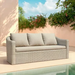 MOBELLIA Canapé de jardin en résine tressée 3 places Calvi Gris et taupe Tressé Gris - Taupe Outlet