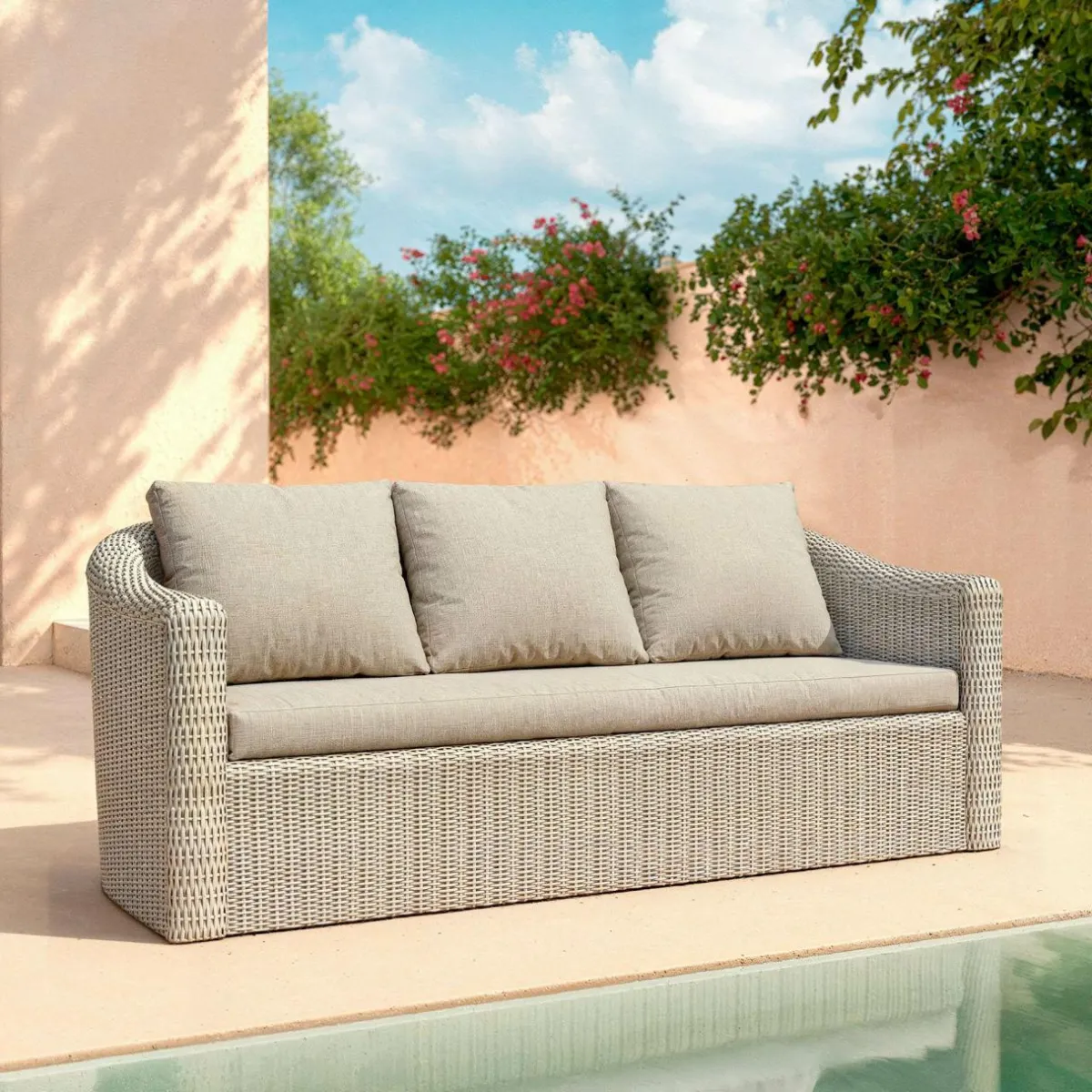 MOBELLIA Canapé de jardin en résine tressée 3 places Calvi Gris et taupe Tressé Gris - Taupe Outlet