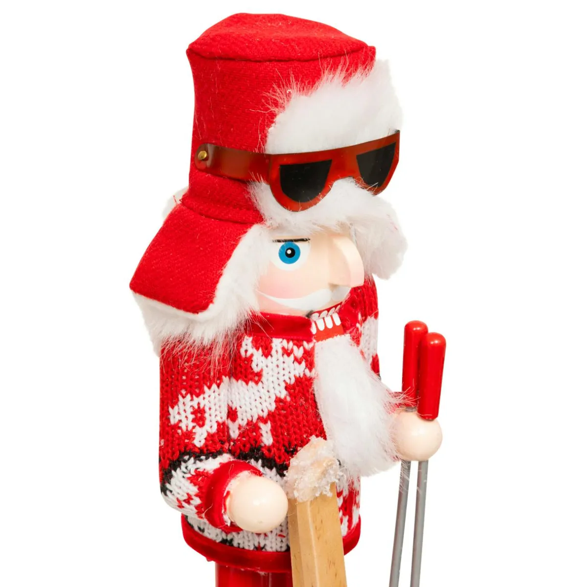 JJA Casse-noisette en bois (H25 cm) Tomi en ski et blanc Rouge Hot