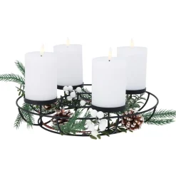 KOOPMAN Centre de table 4 bougies LED (D33 cm) Couronne déco nature Noir Clearance