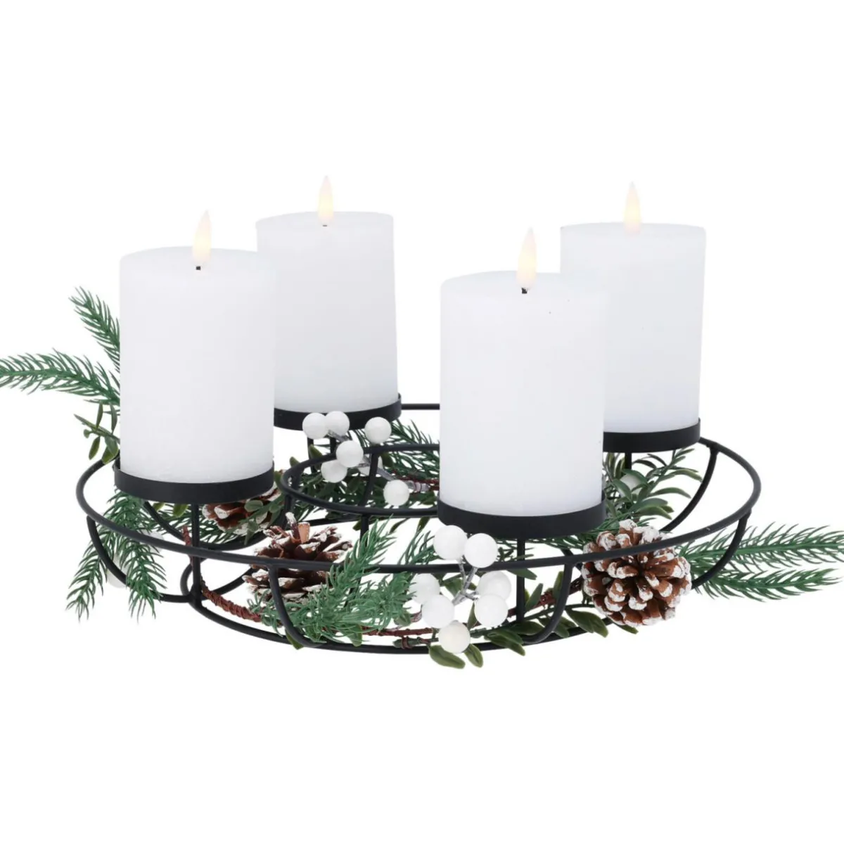 KOOPMAN Centre de table 4 bougies LED (D33 cm) Couronne déco nature Noir Clearance