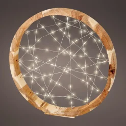KAEMINGK Cercle lumineux à piles 97 LED (D32 cm) Astre en Blanc chaud Bois Discount