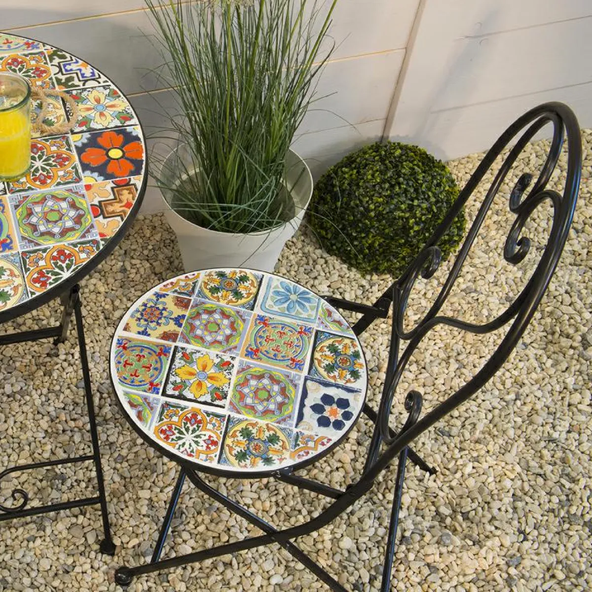 #N/A Chaise de bistrot pliable en mosaïque Braga Multicolore Sale