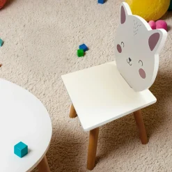EMINZA Chaise enfant bois (H46 cm) Chaton Blanc Discount
