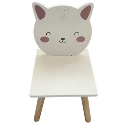 EMINZA Chaise enfant bois (H46 cm) Chaton Blanc Discount