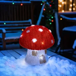 JJA Champignon lumineux solaire 30 LED (H21 cm) Forêt magique Blanc froid Rouge Hot
