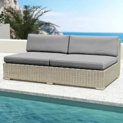 MOBELLIA Chauffeuse de jardin en résine tressée 2 places Palma Gris et anthracite Tressé Gris - Anthracite Discount