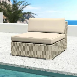 MOBELLIA Chauffeuse de jardin en résine tressée Palma Gris et beige Tresse Gris - Beige Sale