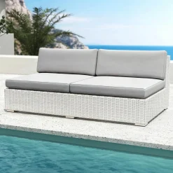 MOBELLIA Chauffeuse de jardin en résine tressée 2 places Palma Blanc et gris Tresse Blanc - Gris