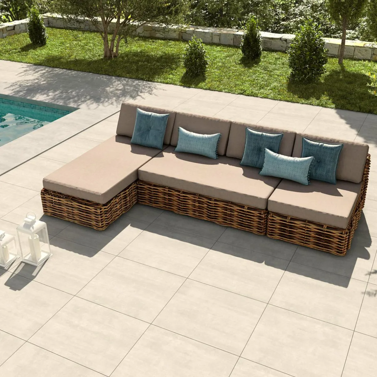 MOBELLIA Chauffeuse de jardin en rotin Surabaya Sepia et beige Marron