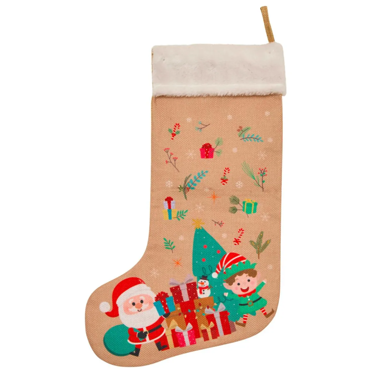 JJA Chaussette de Noël en jute (H45 cm) Lutin et Père Noël Multicolore Outlet