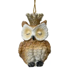 KAEMINGK Chouette de Noël à suspendre (H7 cm) Hulotte Reine pailletée Beige