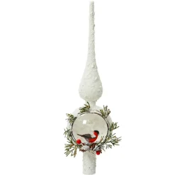 KAEMINGK Cimier de sapin en verre Moineau sauvage enneigé Blanc New