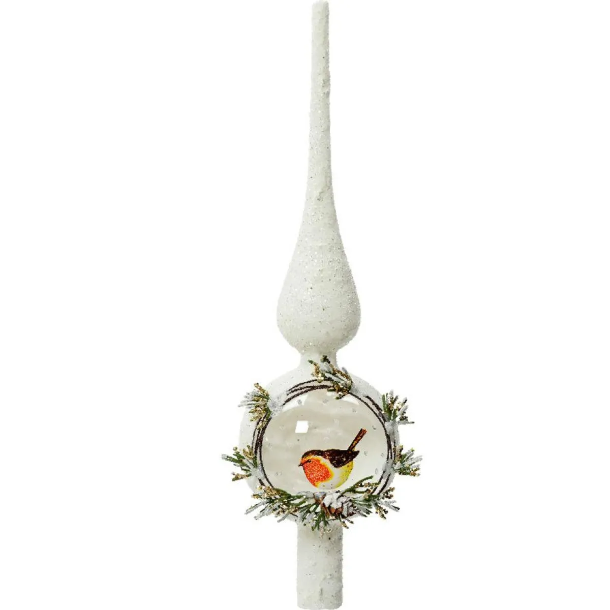 KAEMINGK Cimier de sapin en verre Moineau en hiver enneigé Blanc Online