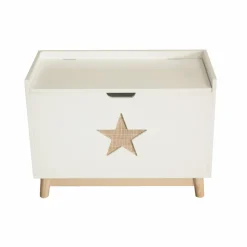 EMINZA Coffre à jouet avec couvercle enfant bois (H51 cm) Stars Blanc Discount