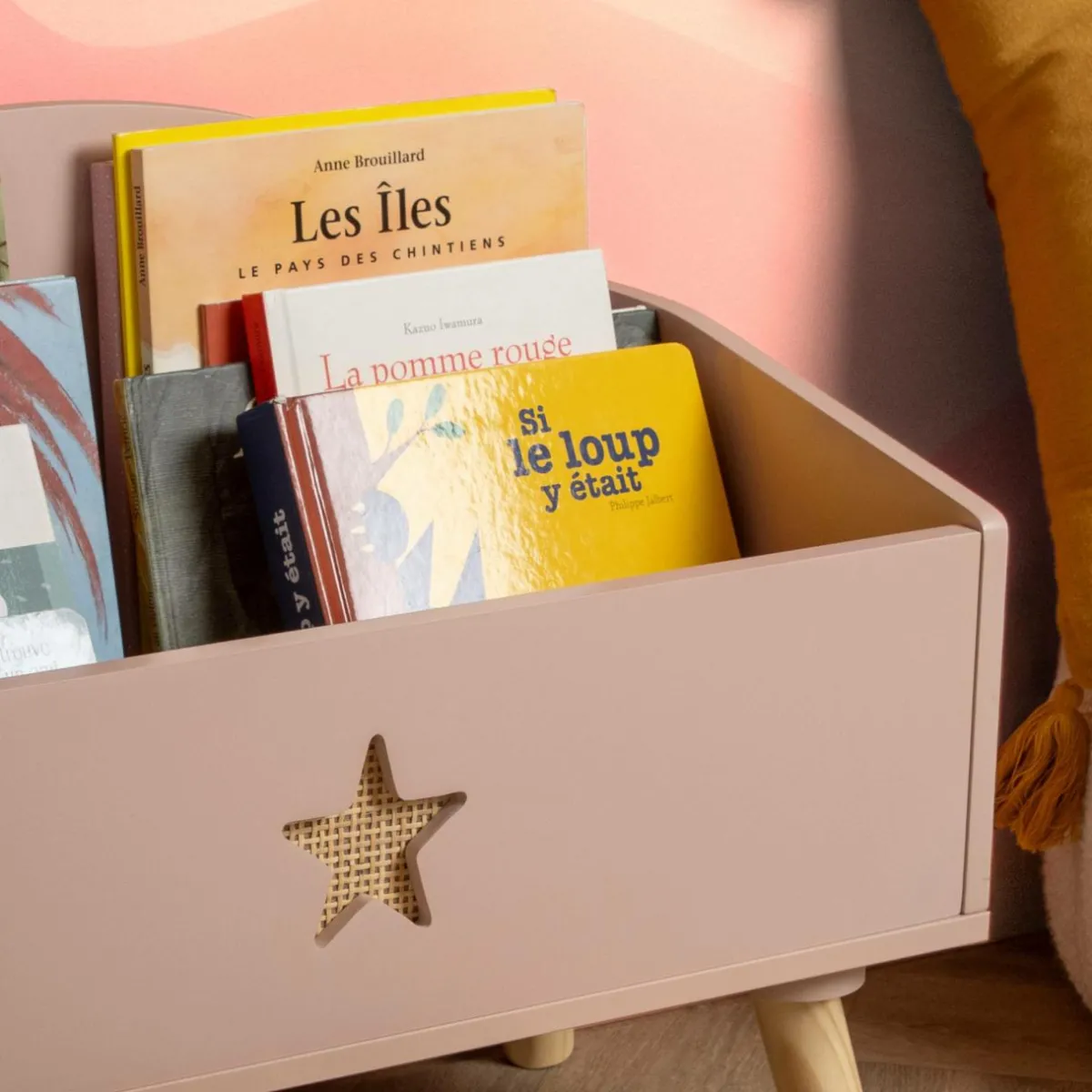 EMINZA Coffre à jouet ouvert enfant bois (H44 cm) Stars Rose Discount