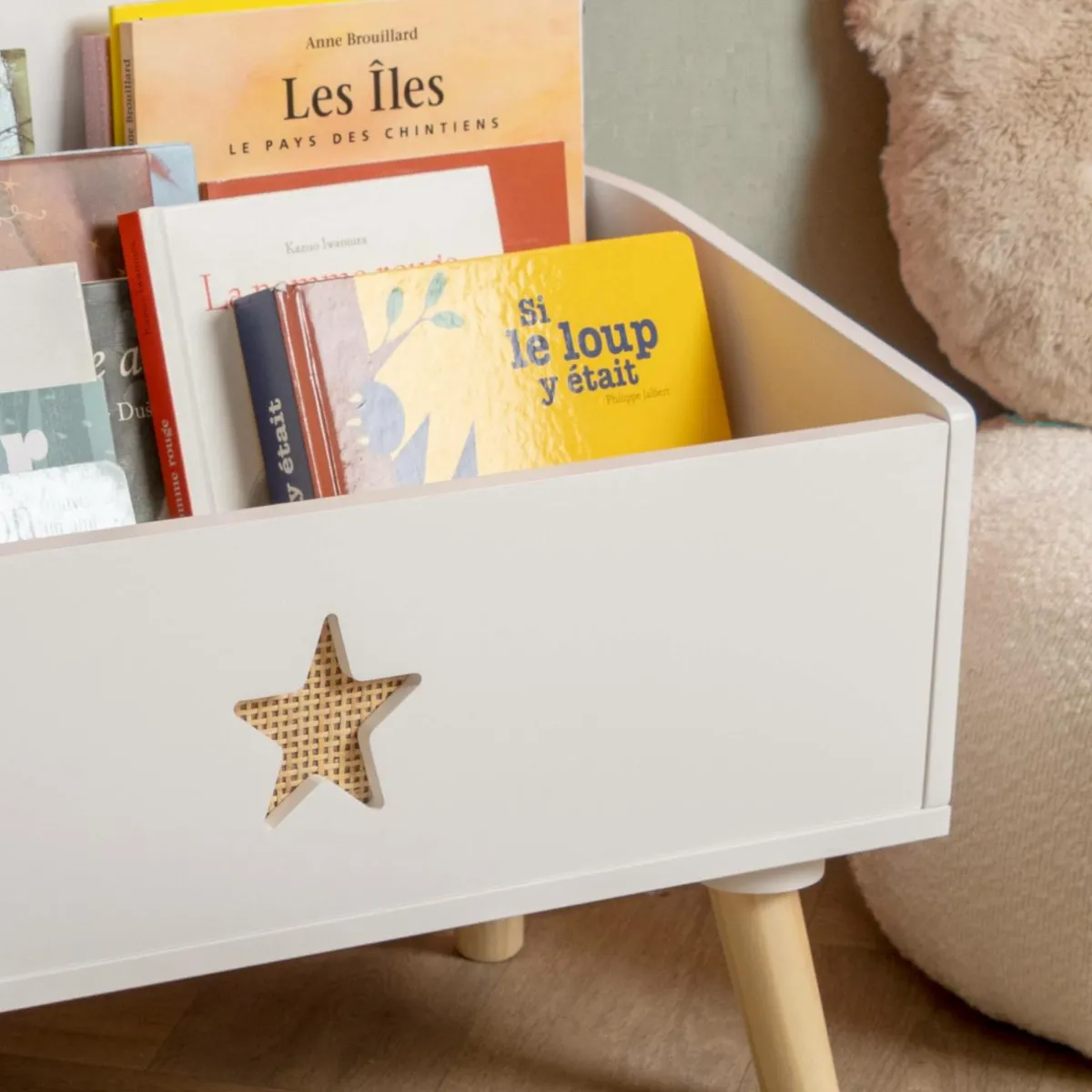 EMINZA Coffre à jouet ouvert enfant bois (H44 cm) Stars Blanc New