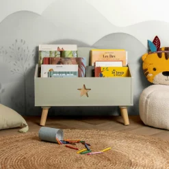 EMINZA Coffre à jouet ou enfant bois (H44 cm) Stars Vert New