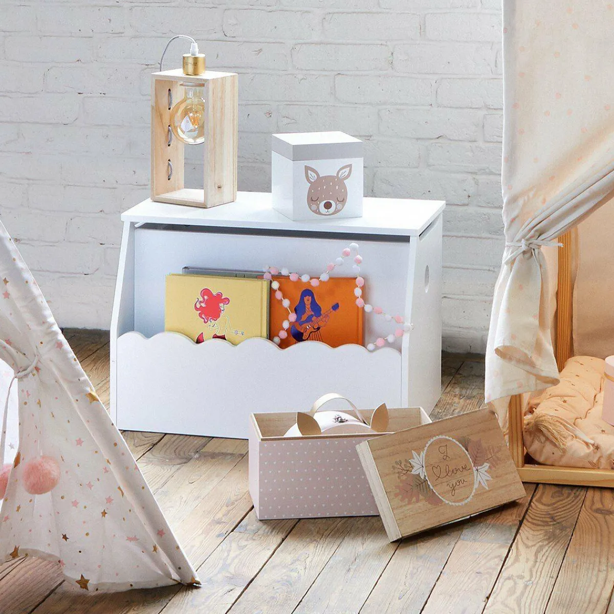 Atmosphera createur d'interieur for kids Coffre enfant bois (H38 cm) Evan Blanc Discount