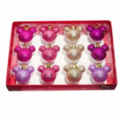 CHRISTMAS INSPIRATIONS Coffret de 12 boules de Noël (D30 mm) mini Mickey Rose New