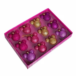 CHRISTMAS INSPIRATIONS Coffret de 12 boules de Noël (D30 mm) mini Mickey Rose New