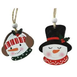 KAEMINGK Coffret de 8 suspensions en bois (H13 cm) Les Bonhommes de neige Joyeux Multicolore Hot