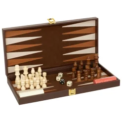 Atmosphera, cru017dateur d'intu017drieur Coffret jeux Backgammon / Echec bois (40 cm) Jule Marron