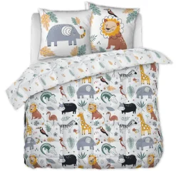 L'effet papillon Couette imprimée enfant coton et deux taies d'oreiller (240 x 220 cm) Savane Multicolore Hot
