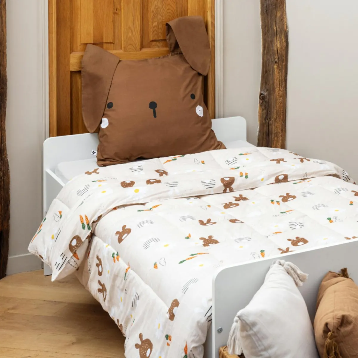 L'EFFET PAPILLON Couette imprimée enfant et sa taie d'oreiller (140 x 200 cm) Pompon Marron Sale