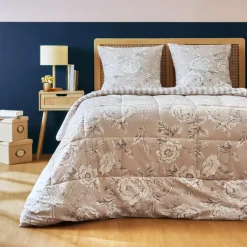 EMINZA Couette imprimée et deux taies d'oreiller coton (200 x 200 cm) Lara Beige Outlet
