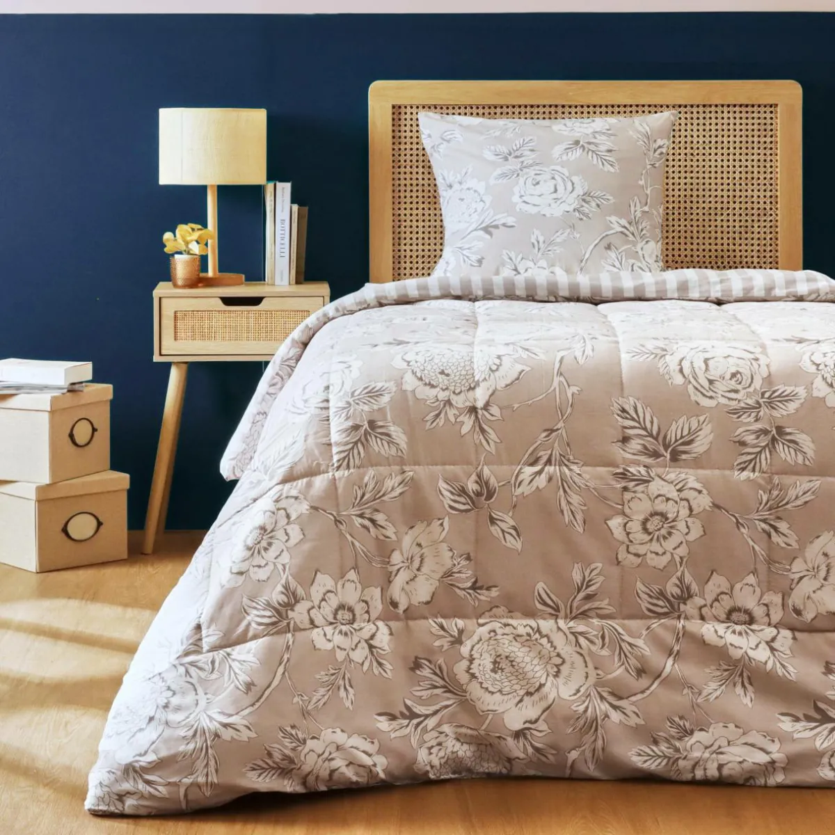 EMINZA Couette imprimée et une taie d'oreiller coton (140 x 200 cm) Lara Beige Best