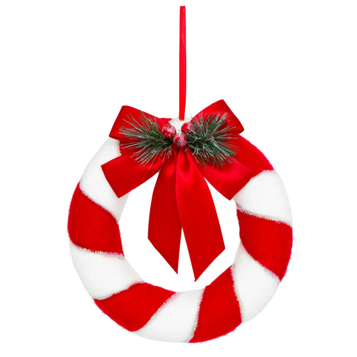 JJA Couronne de Noël (D23 cm) Festive rayée et blanc Rouge