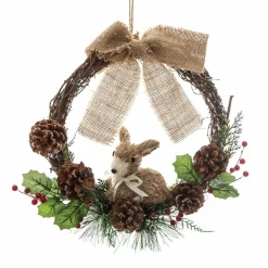 Feeric Lights & Christmas Couronne de Noël (D32 cm) Lapin et nœud Naturel Online