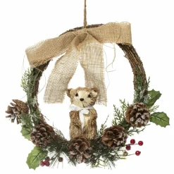 Feeric Lights & Christmas Couronne de Noël (D32 cm) Marmotte et nœud Naturel Clearance