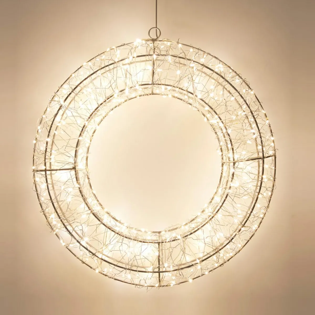 KOOPMAN Couronne de Noël lumineuse 500 micro LED (D38 cm) Star Light et blanc froid Argent New