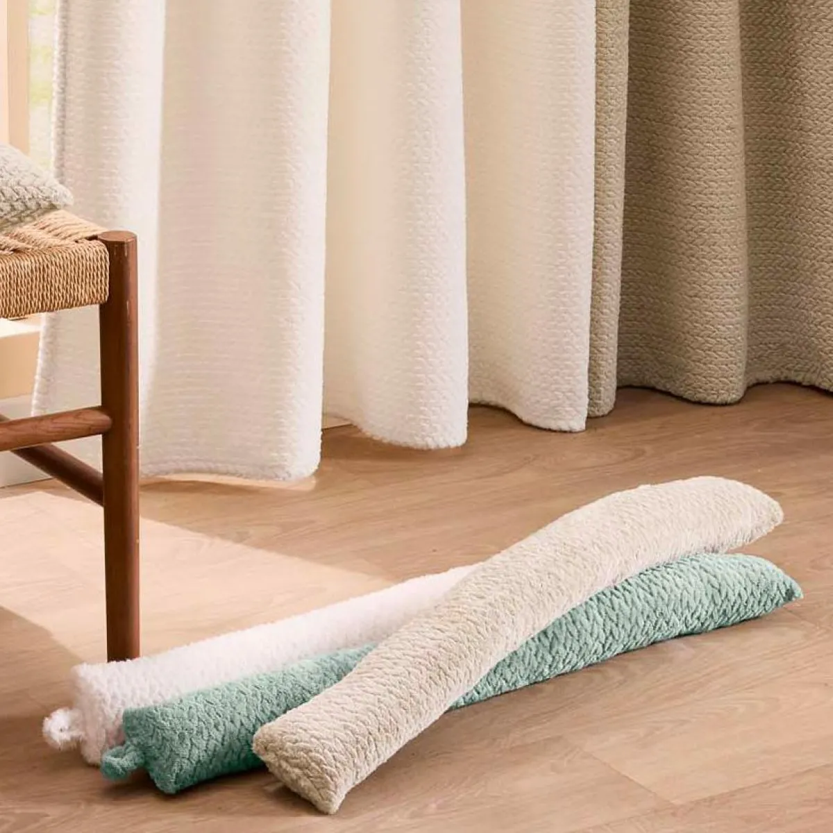 douceur d'intu017drieur Coussin bas de porte flanelle (80 x 10 cm) Flanela Beige